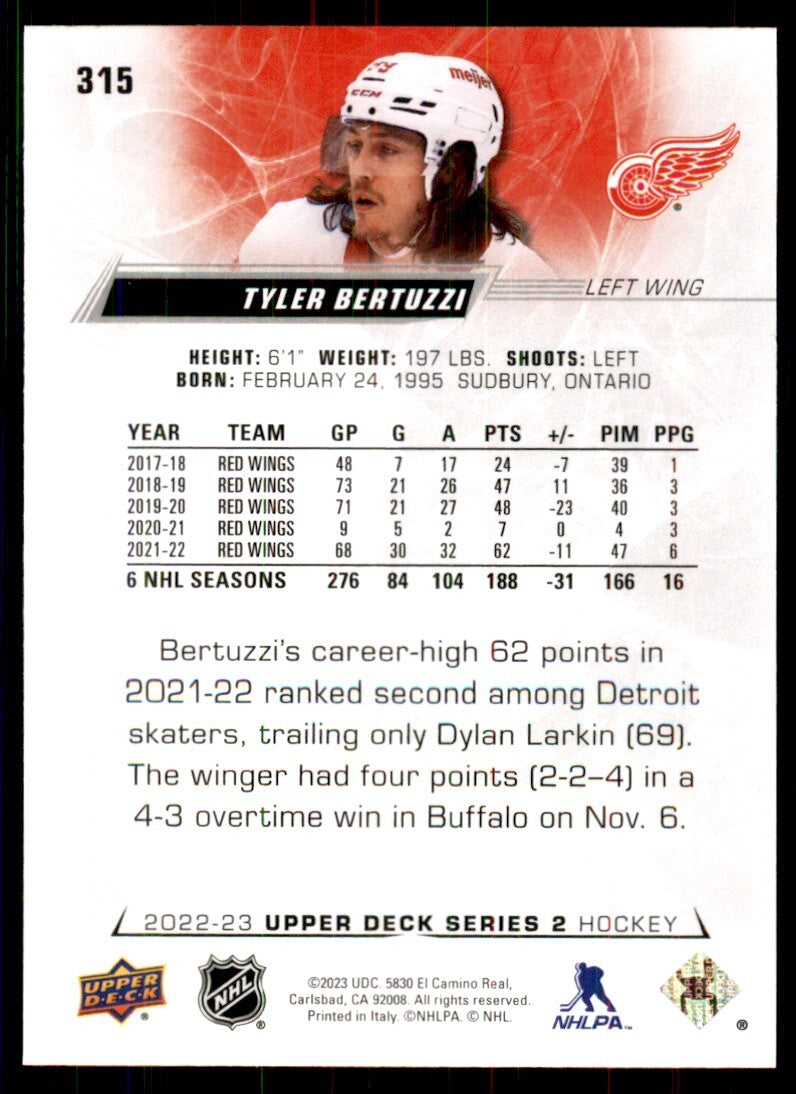 2022-23 Upper Deck Tyler Bertuzzi Hockey Cards #315