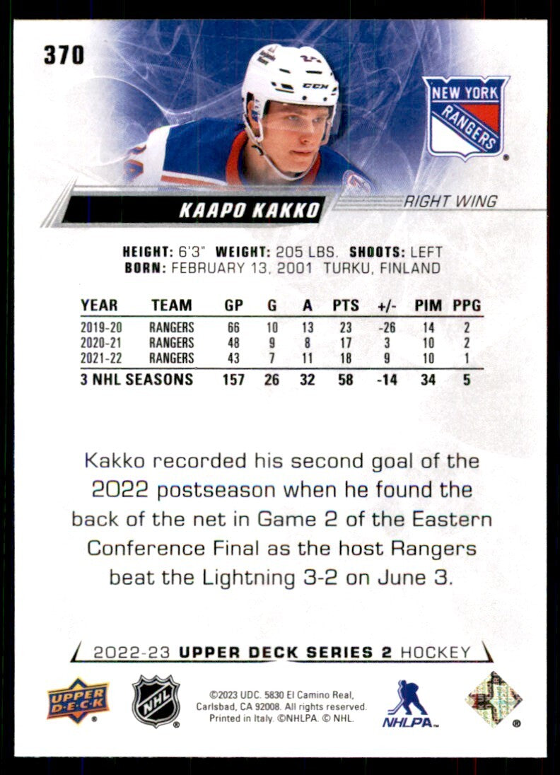 2022-23 Upper Deck Kaapo Kakko Hockey Cards #370