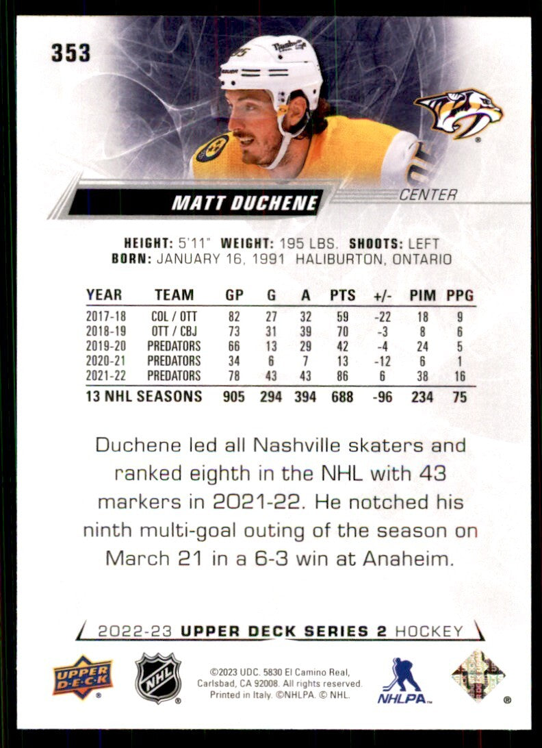 2022-23 Upper Deck. Matt Duchene Hockey Cards #353