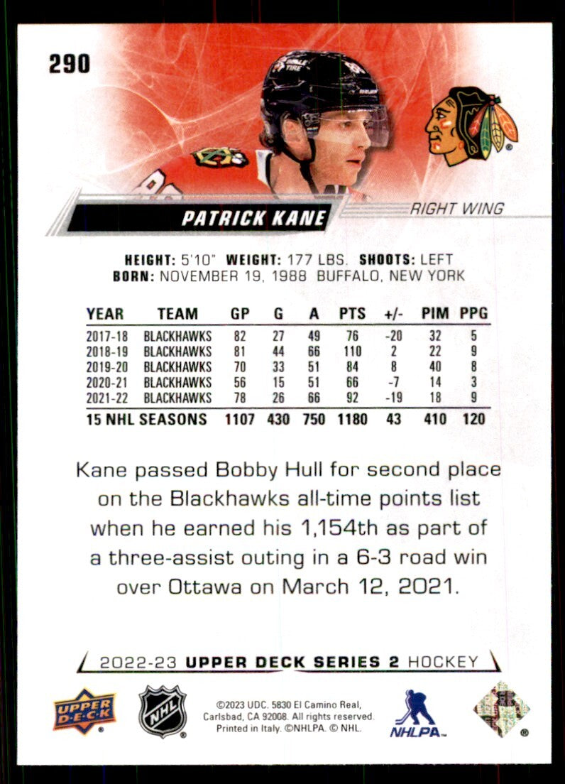 2022-23 Upper Deck. Patrick Kane Hockey Cards #290