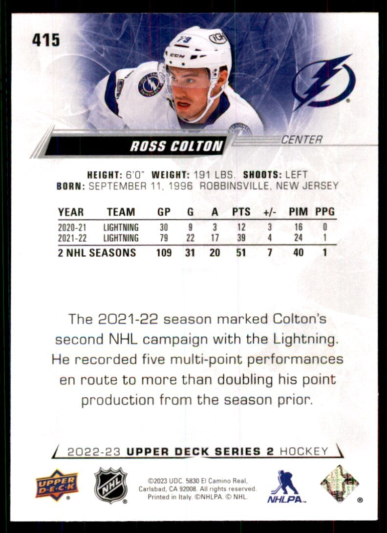 2022-23 Upper Deck. Ross Colton Hockey Cards #415