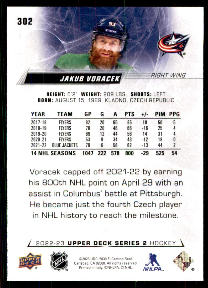 2022-23 Upper Deck. Jakub Voracek Hockey Cards #302