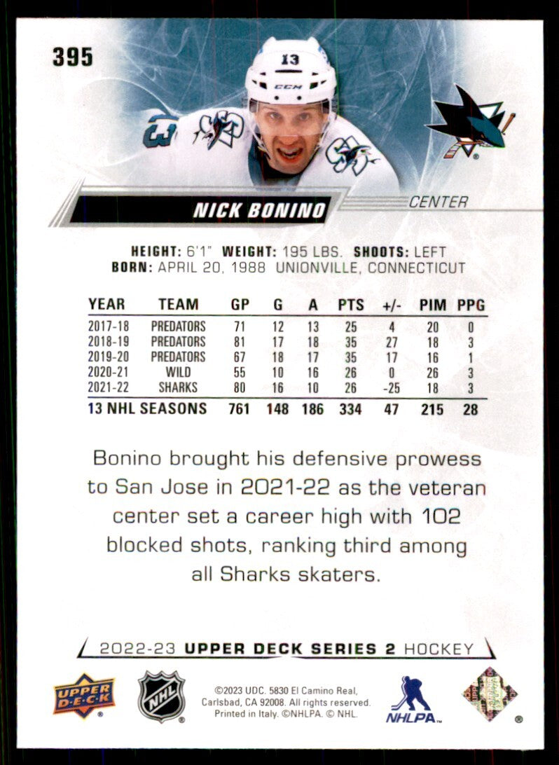 2022-23 Upper Deck. Nick Bonino Hockey Cards #395