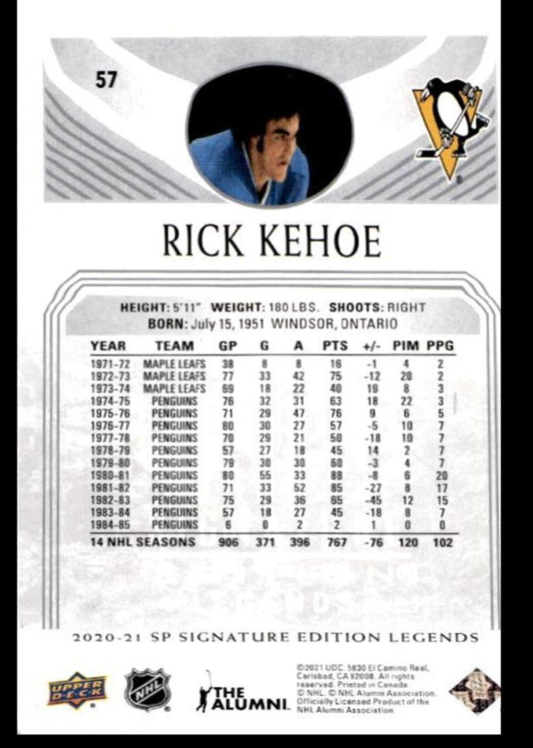 2020-21 Upper Deck SP Legends Hockey Card Rick Kehoe Pittsburgh Penguins #57
