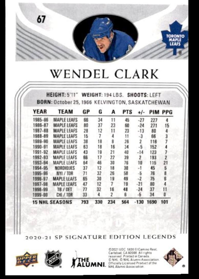 2020-21 Upper Deck SP Legends Hockey Card Wendel Clark Toronto Maple Leafs #67