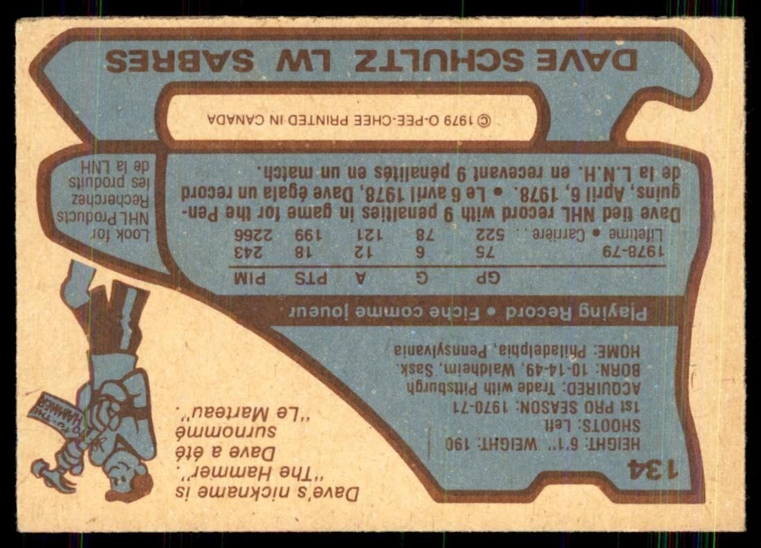 1979-80 O-Pee-Chee Dave Schultz Buffalo Sabres #134