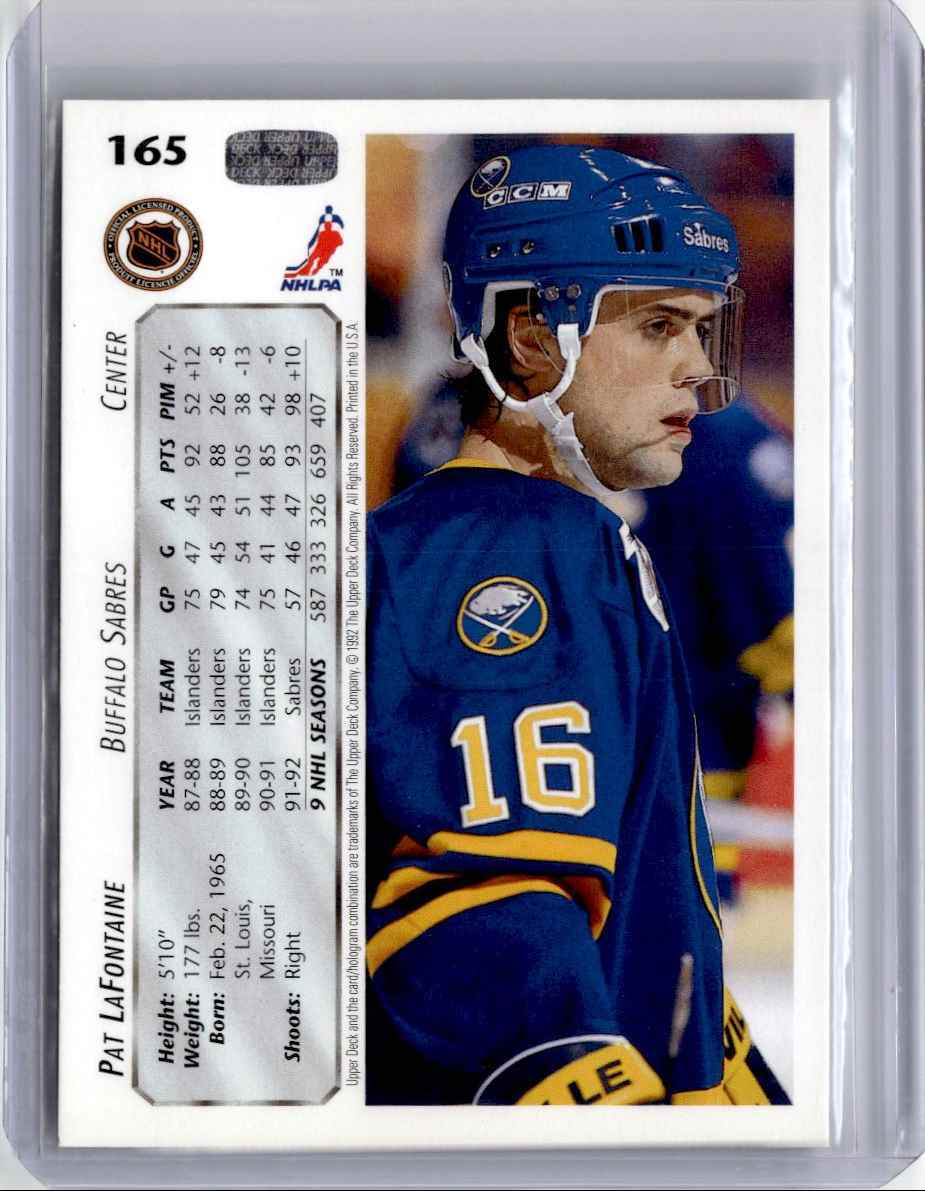 1992-93 Upper Deck Hockey Card Pat LaFontaine Buffalo Sabres #165