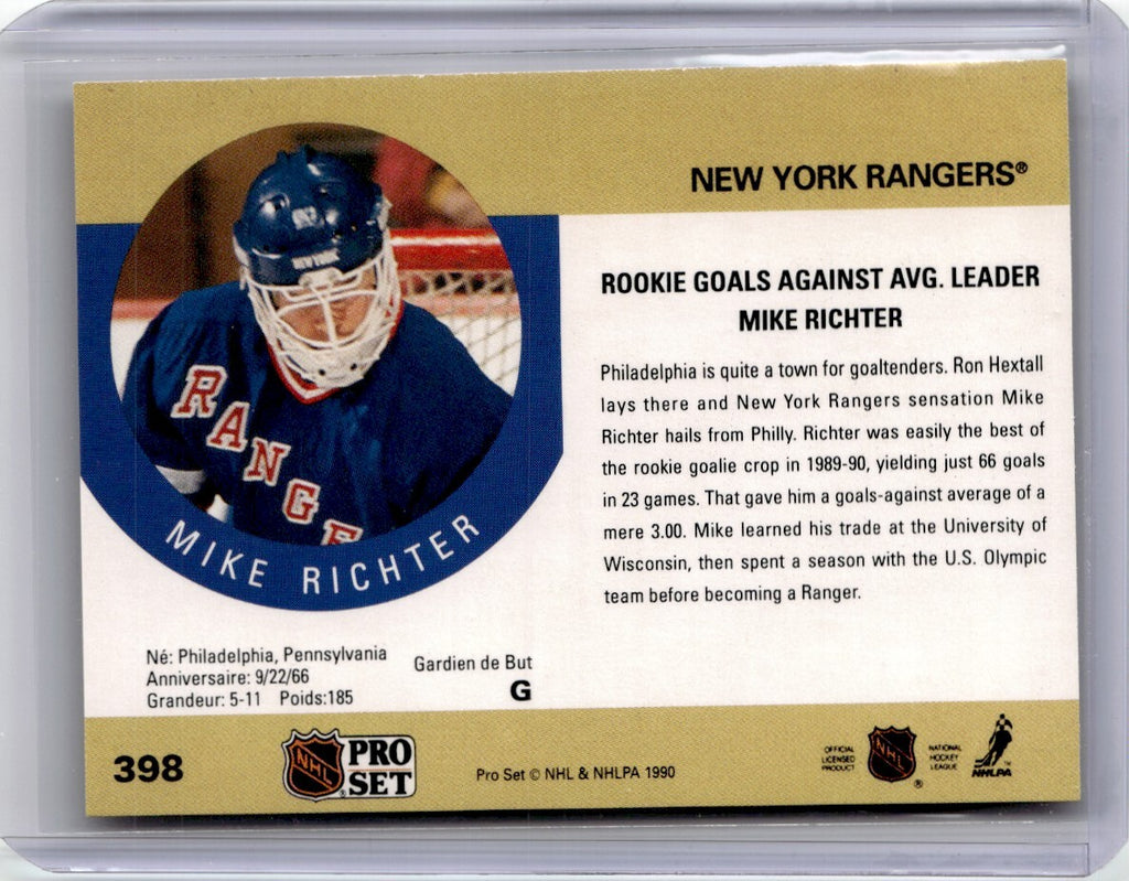 1990-91 Pro Set Hockey Card Mike Richter New York Rangers #398