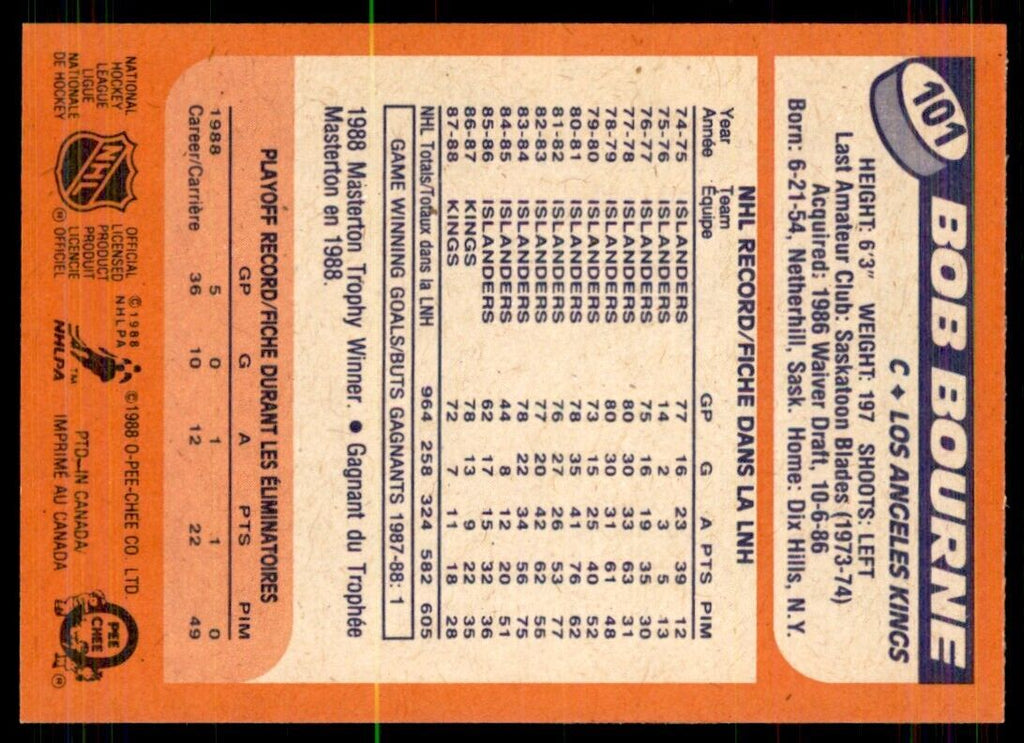 1988-89 O-Pee-Chee Bob Bourne Los Angeles Kings #101
