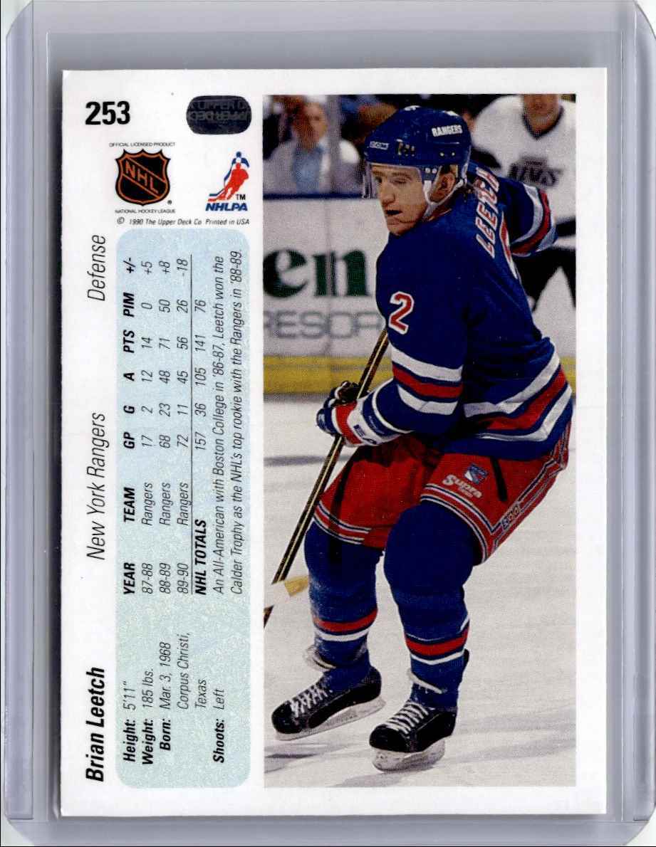 1990-91 Upper Deck Hockey Card Brian Leetch New York Rangers #253