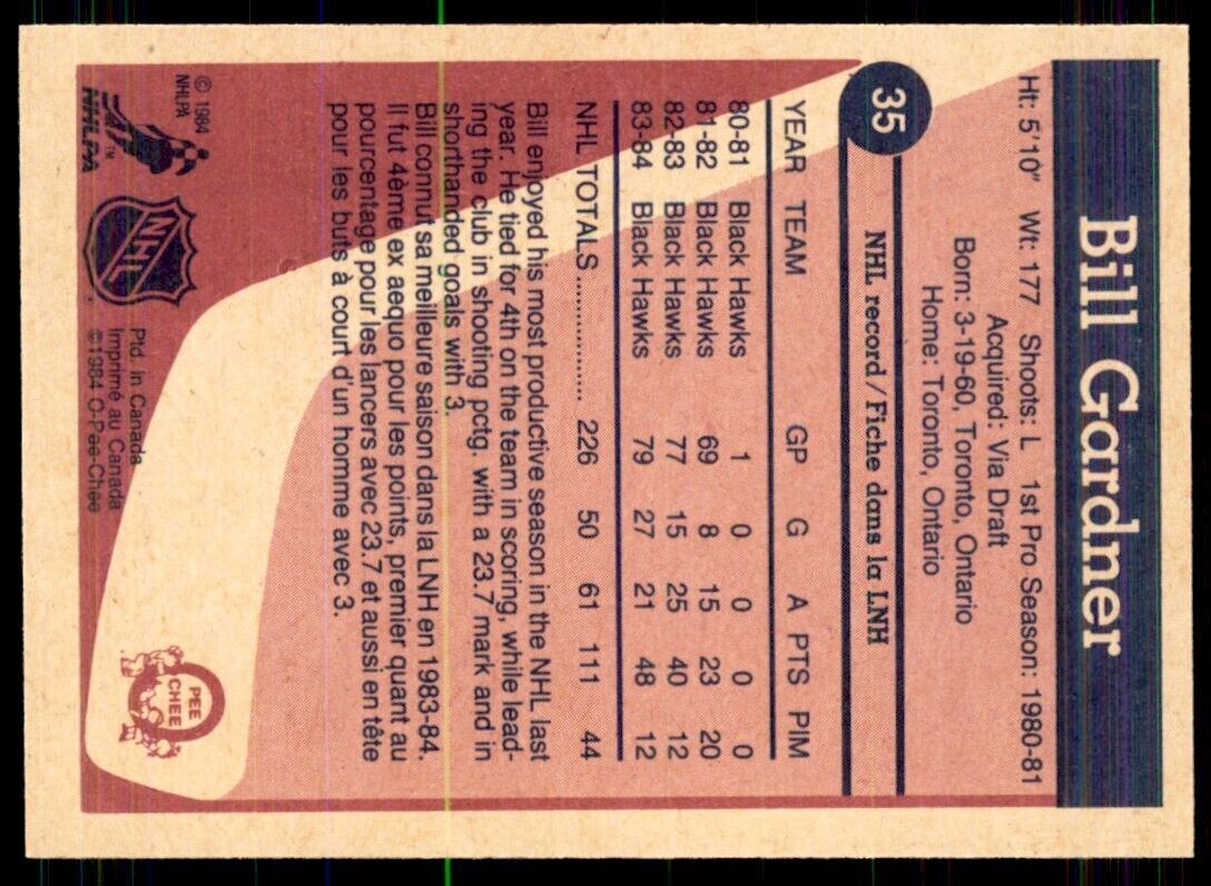 1984-85 O-Pee-Chee Bill Gardner Chicago Blackhawks #35