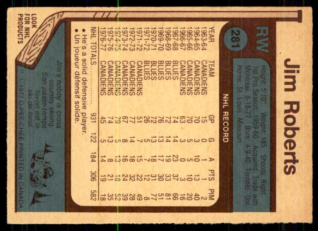 1977-78 O-Pee-Chee Jim Roberts St. Louis Blues #281