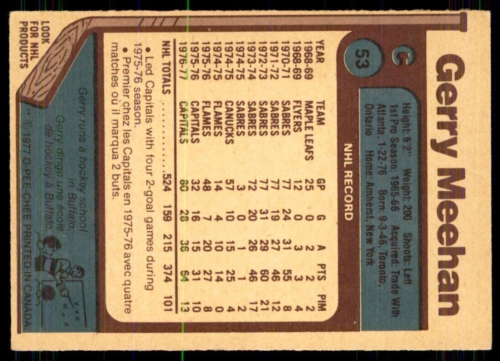 1977-78 O-Pee-Chee Gerry Meehan Washington Capitals #53