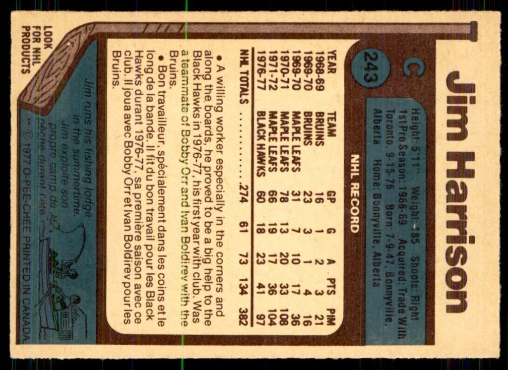 1977-78 O-Pee-Chee Jim Harrison Chicago Blackhawks #243