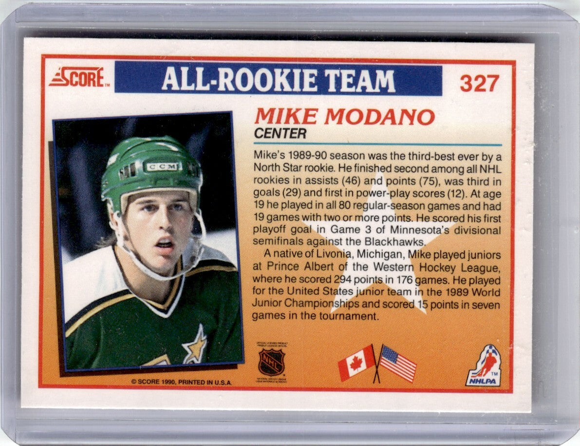 1990-91 Score Hockey Card Mike Modano O Minnesota North Stars #327