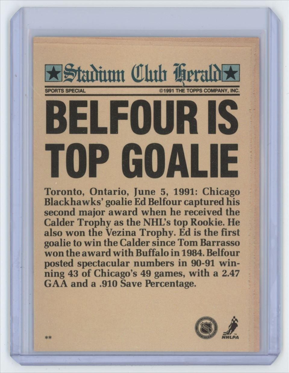 1991-92 Topps Stadium Club Ed Belfour Chicago Blackhawks