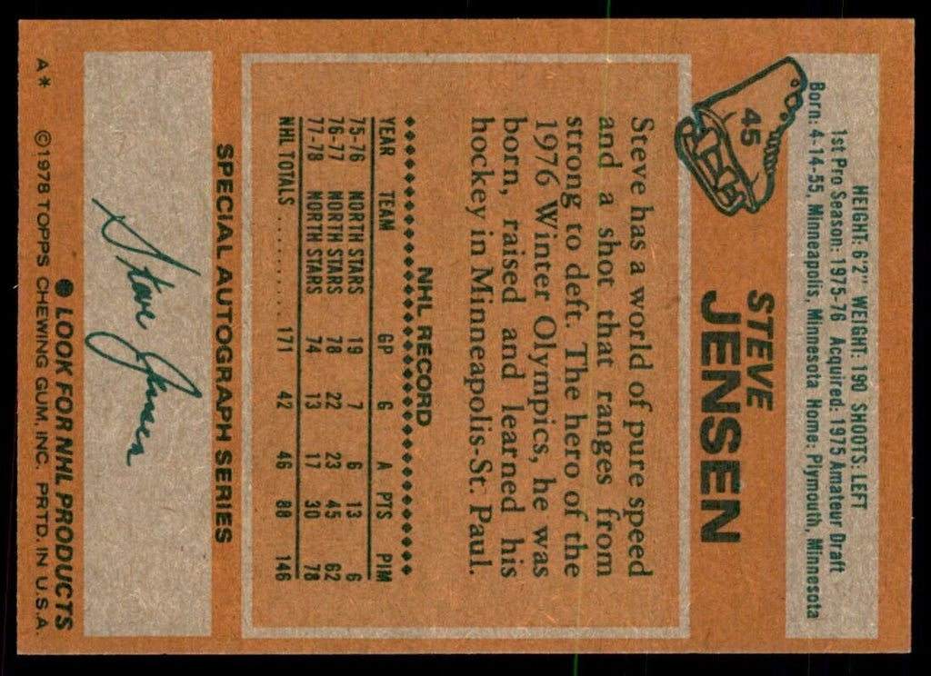 1978-79 Topps Hockey Cards Steve Jensen / Minnesota North Stars #45