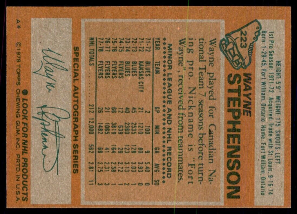 1978-79 Topps Hockey Cards Wayne Stephenson Philadelphia Flyers #223