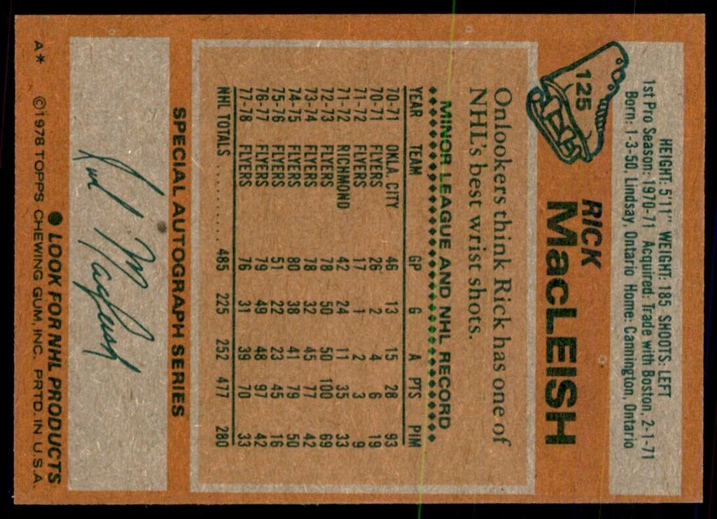 1978-79 Topps Hockey Cards Rick MacLeish Philadelphia Flyers #125