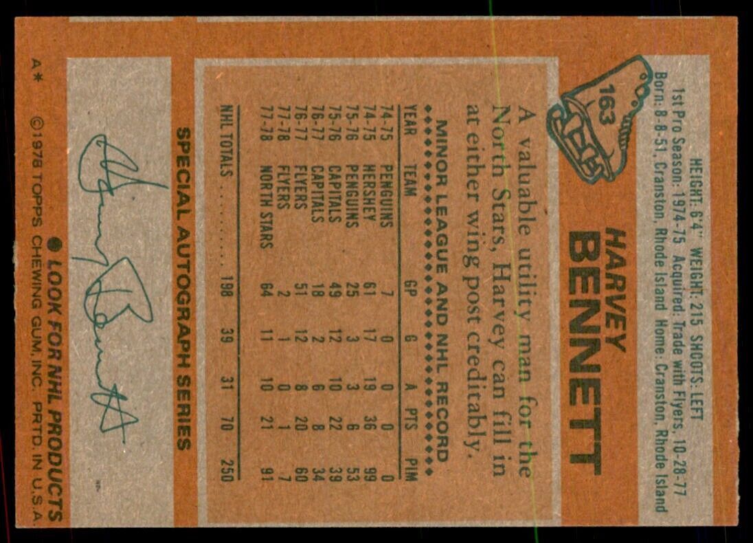 1978-79 Topps Hockey Cards Harvey Bennett Minnesota North Stars #163