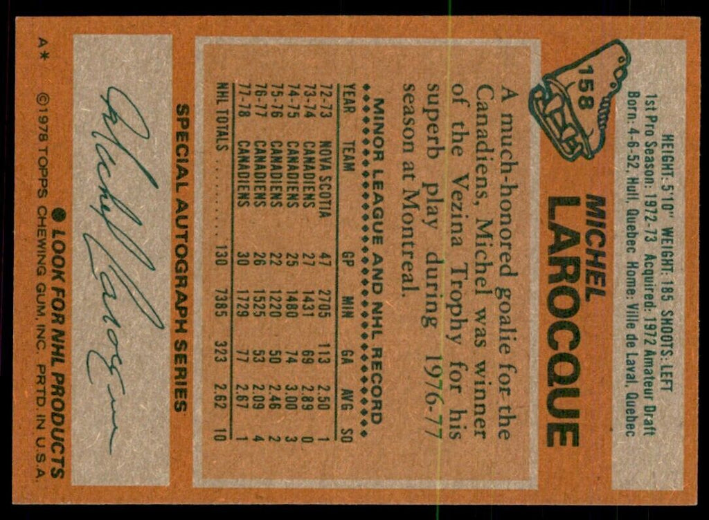 1978-79 Topps Hockey Cards Michel Larocque Montreal Canadiens #158