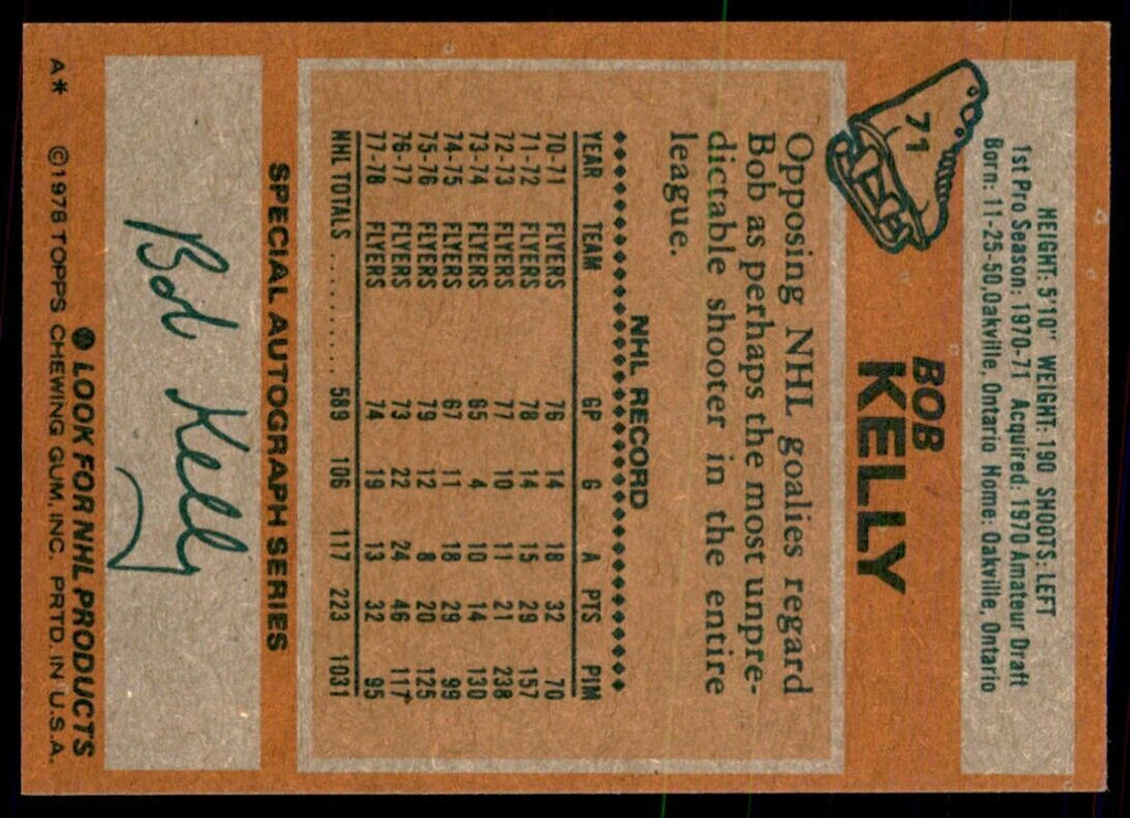 1978-79 Topps Hockey Cards Bob Kelly A Philadelphia Flyers #71