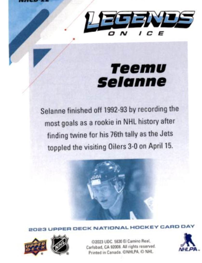 2023-24 Upper Deck National Hockey Card Day Teemu Selanne Winnipeg Jets #NHCD-3