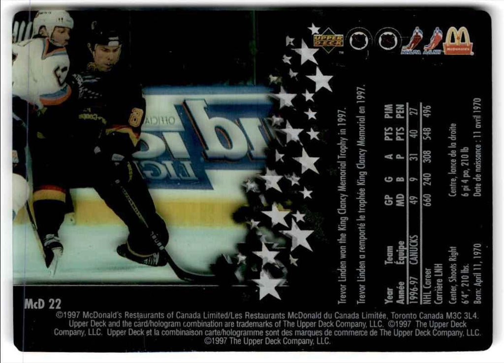 1997-98 Upper Deck McDonald's Trevor Linden Vancouver Canucks #MCD 22