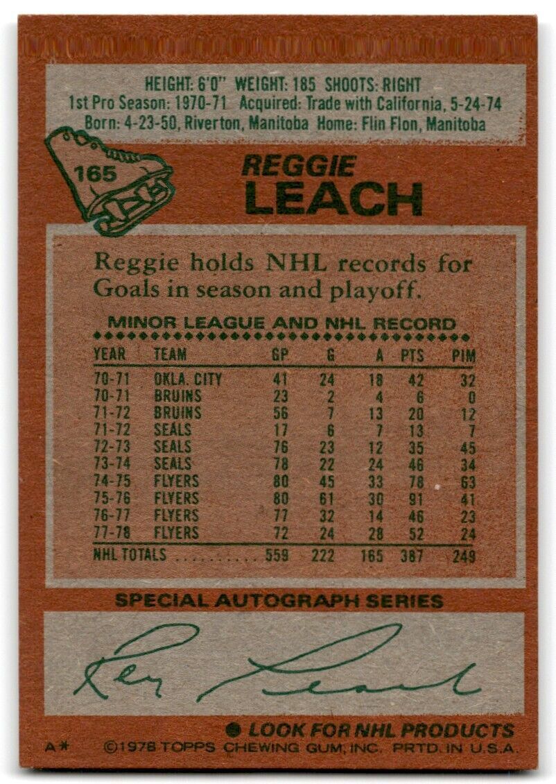 1978-79 Topps Hockey Cards Reggie Leach . Philadelphia Flyers #165