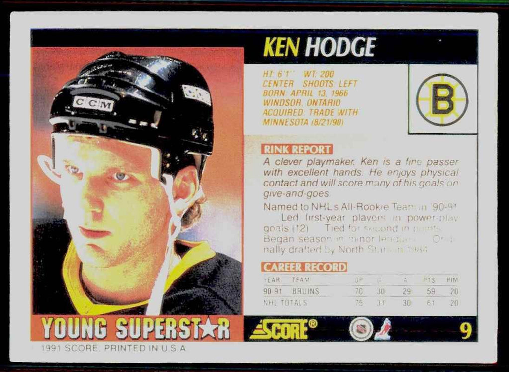 1991-92 Score Young Superstars Ken Hodge Hockey Cards #9