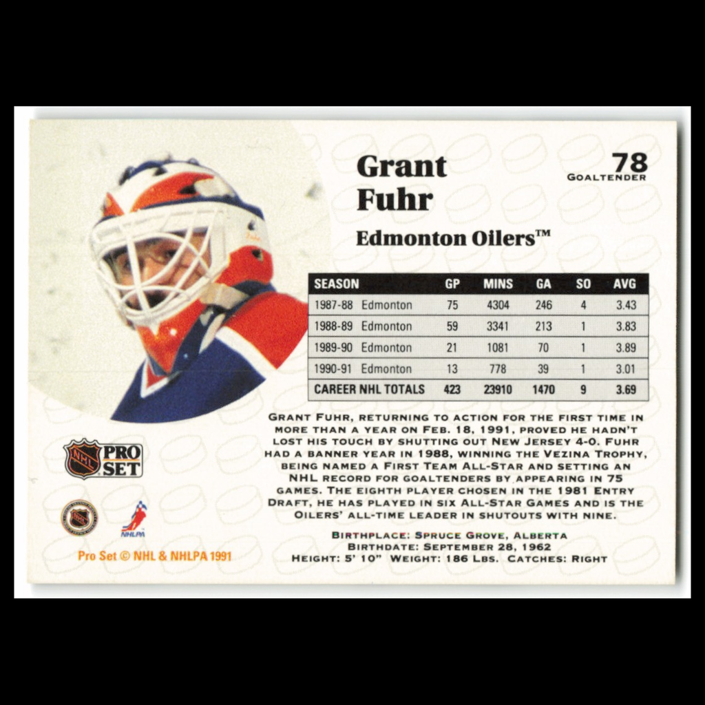Grant Fuhr #78 1991 Pro Set Edmonton Oilers Hockey Card NHL NM