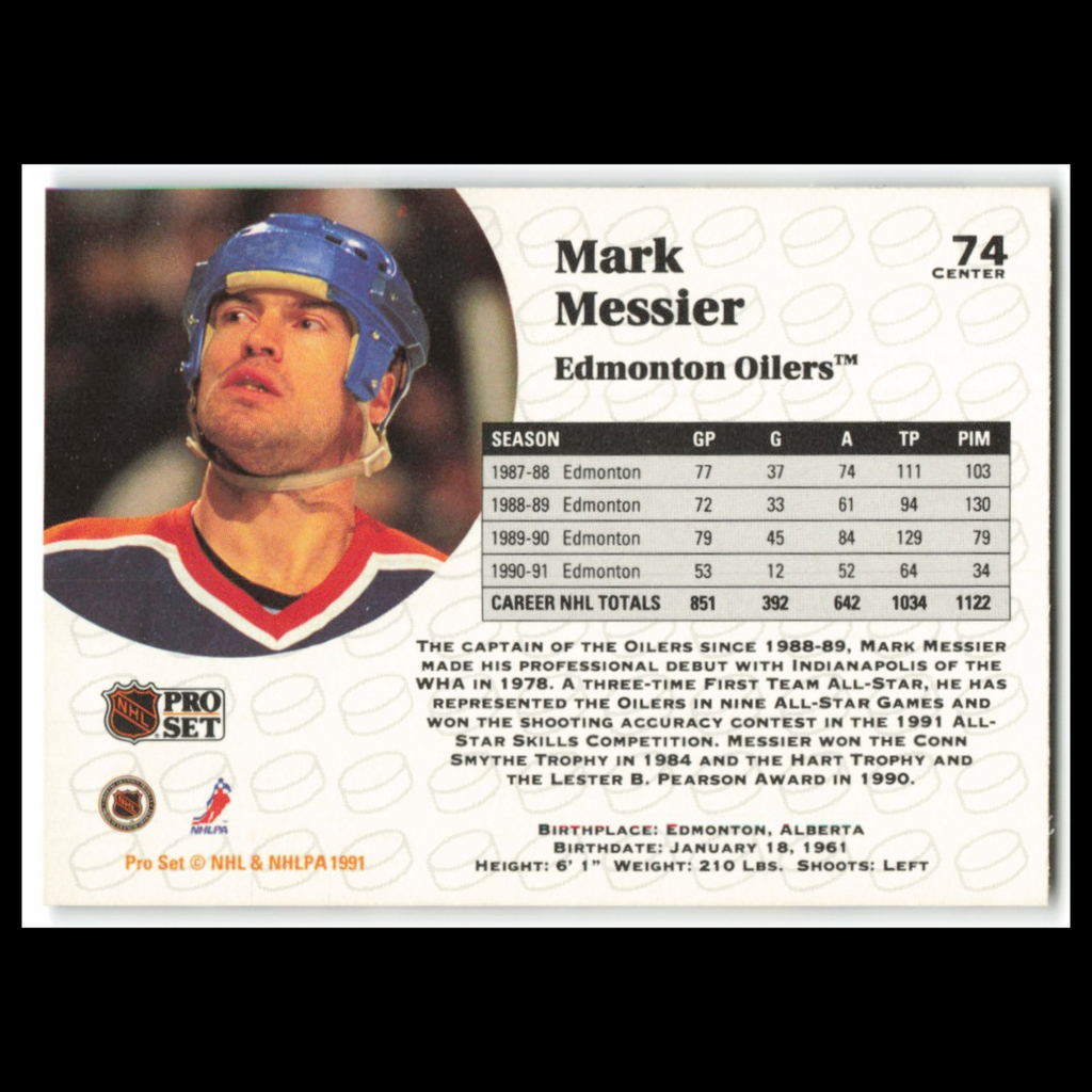 Mark Messier #74 1991 Pro Set Edmonton Oilers Hockey Card NHL NM