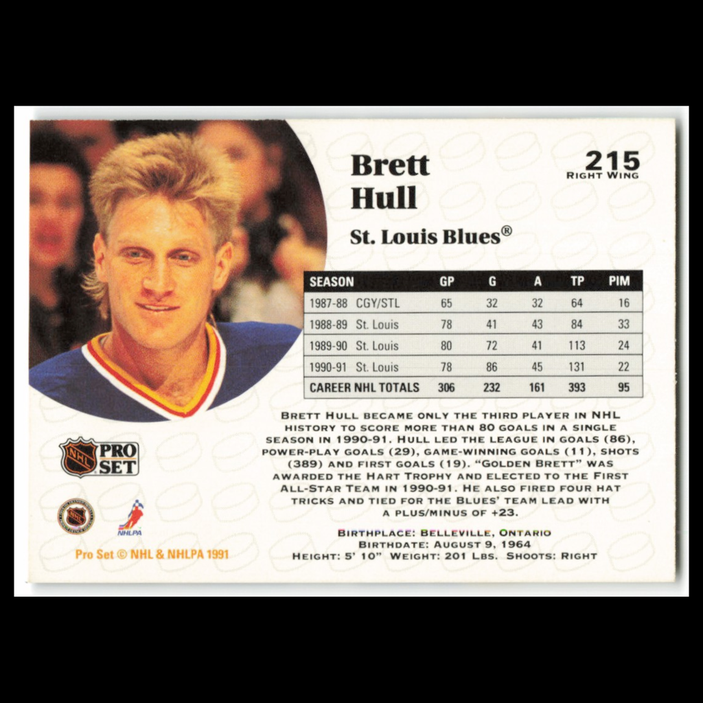 Brett Hull #215 1991 Pro Set St. Louis Blues Hockey Card NHL NM