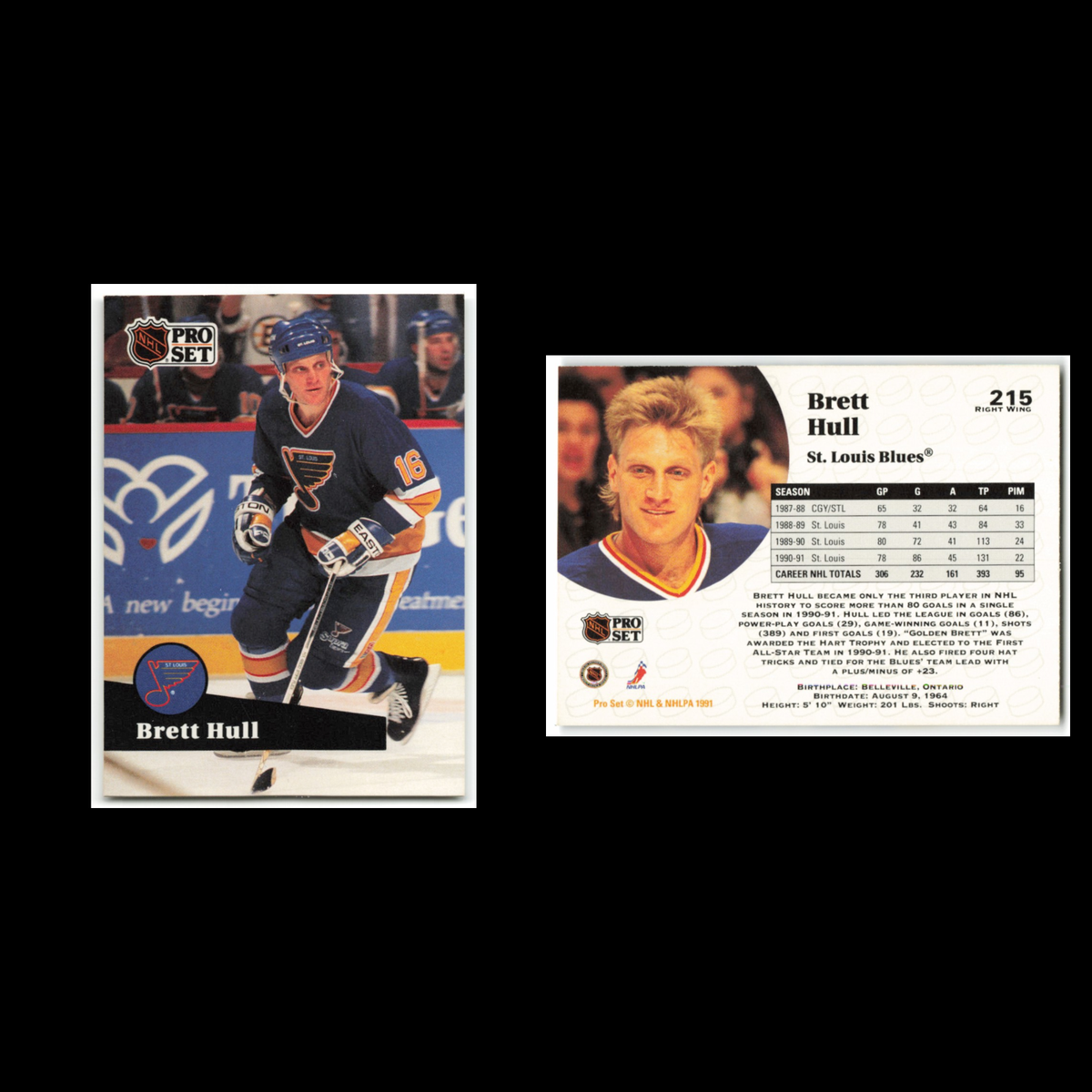 Brett Hull #215 1991 Pro Set St. Louis Blues Hockey Card NHL NM