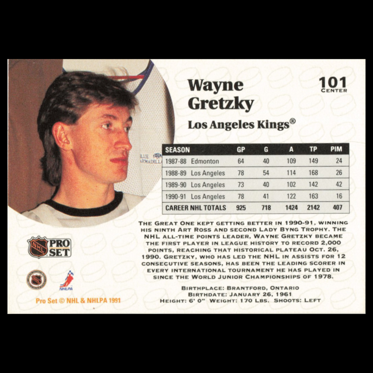 Wayne Gretzky #101 1991 Pro Set Los Angeles Kings Hockey Card NHL NM