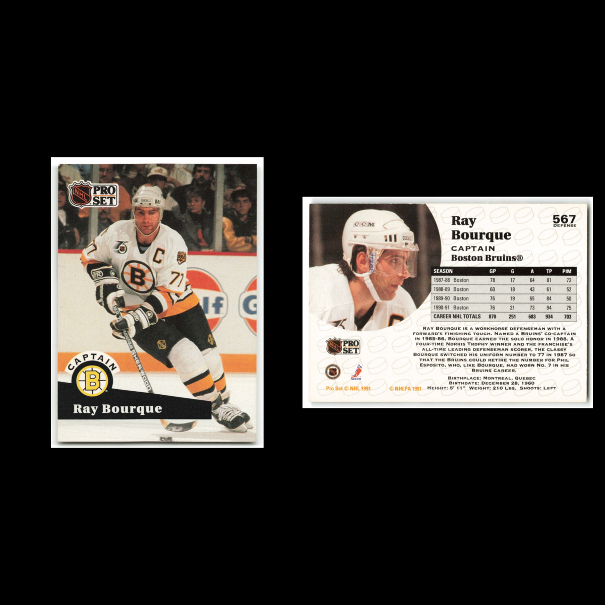 Ray Bourque #567 1991 Pro Set Boston Bruins Hockey Card NHL NM