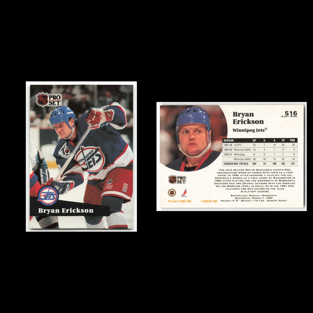 Bryan Erickson #516 1991 Pro Set Winnipeg Jets Hockey Card NHL NM