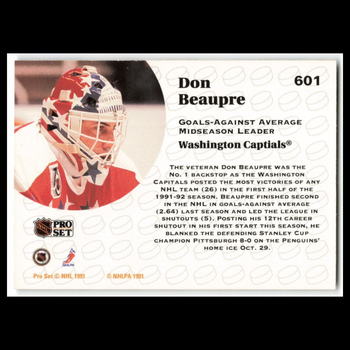 Don Beaupre #601 1991 Pro Set Washington Capitals Hockey Card NHL NM