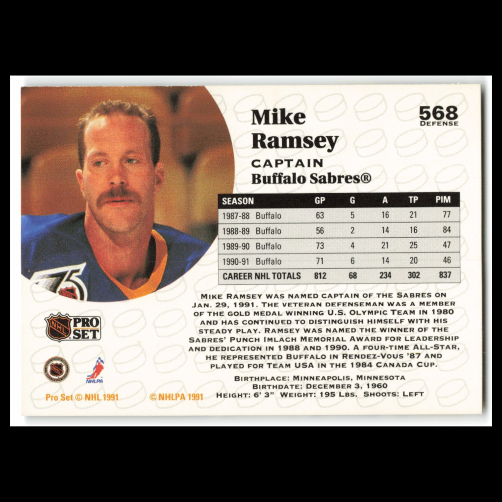 Mike Ramsey #568 1991 Pro Set Buffalo Sabres Hockey Card NHL NM