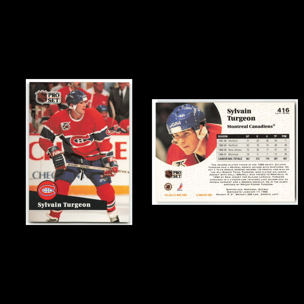 Sylvain Turgeon #416 1991 Pro Set Montreal Canadiens Hockey Card NHL NM