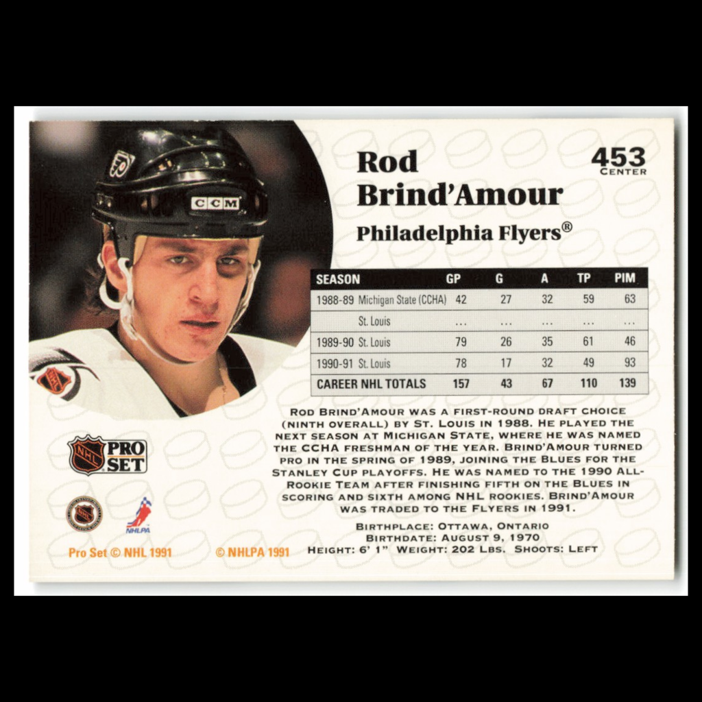 Rod BrindAmour #453 1991 Pro Set Philadelphia Flyers Hockey Card NHL NM