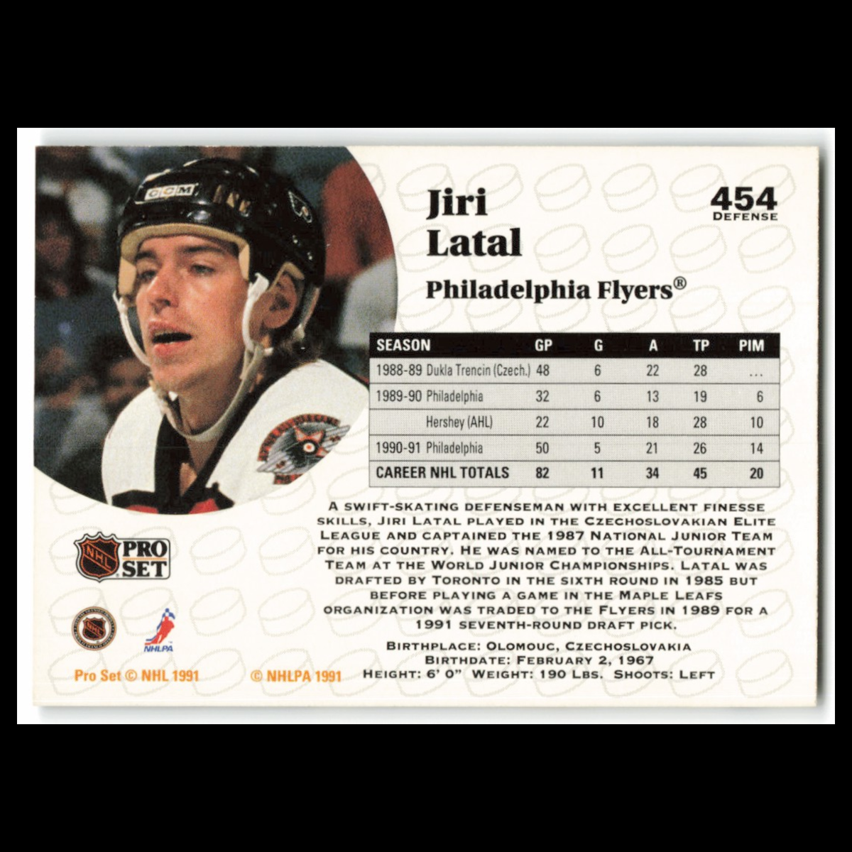 Jiri Latal #454 1991 Pro Set Philadelphia Flyers Hockey Card NHL NM
