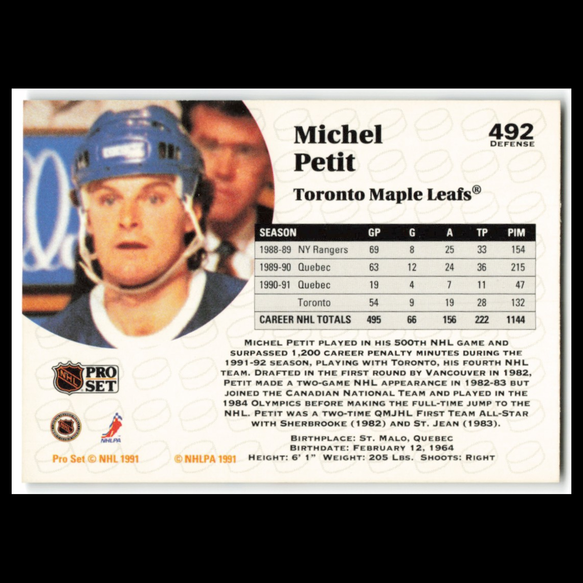 Michel Petit #492 1991 Pro Set Calgary Flames Hockey Card NHL NM