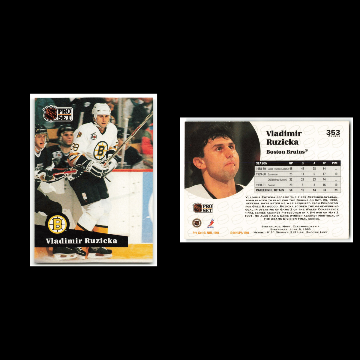 Vladimir Ruzicka #353 1991 Pro Set Boston Bruins Hockey Card NHL NM