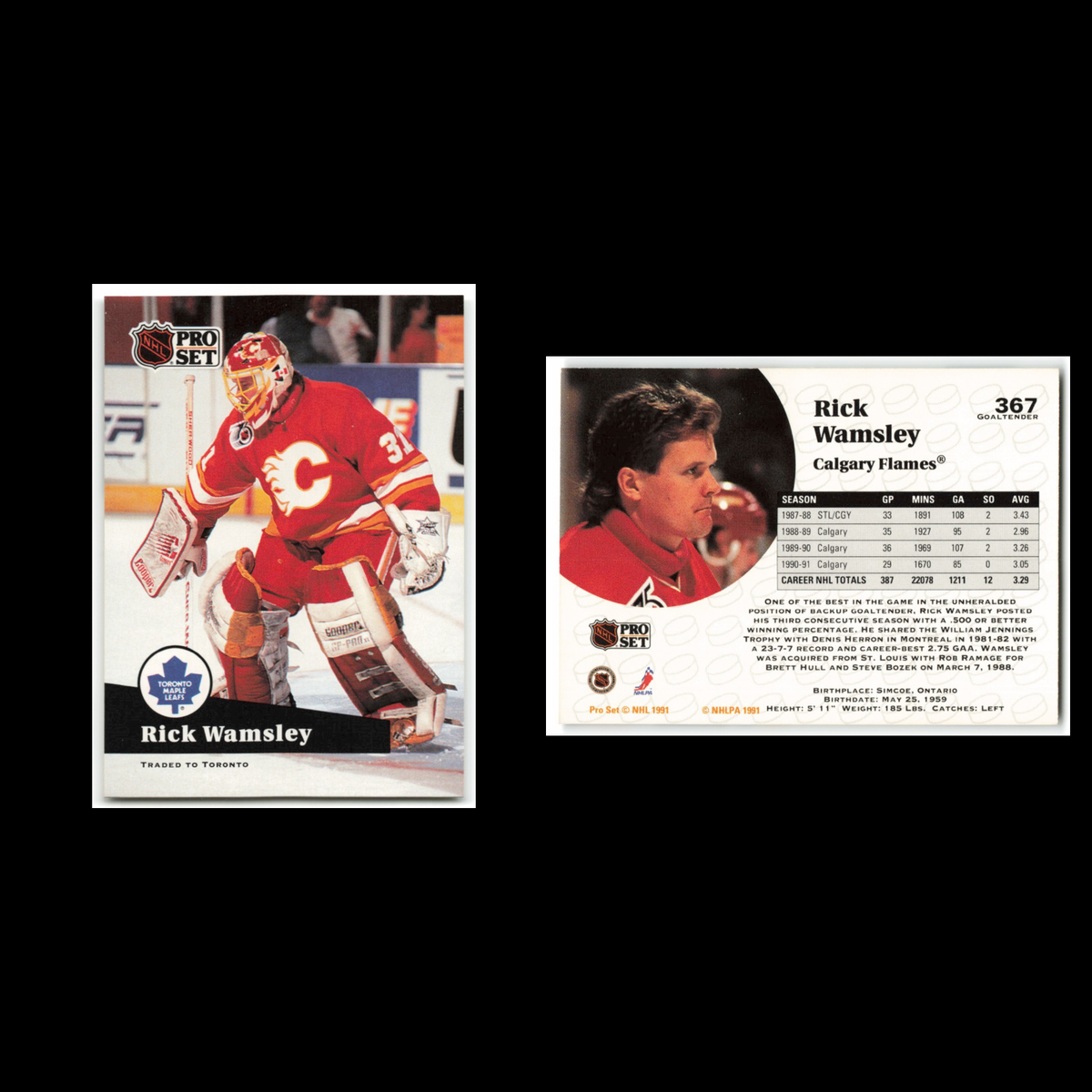 Rick Wamsley #367 1991 Pro Set Toronto Maple Leafs Hockey Card NHL NM