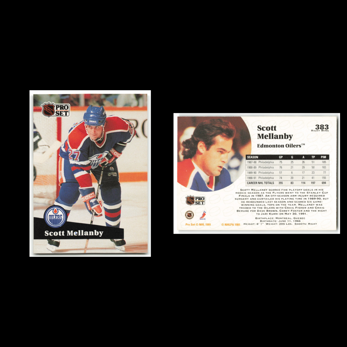 Scott Mellanby #383 1991 Pro Set Edmonton Oilers Hockey Card NHL NM