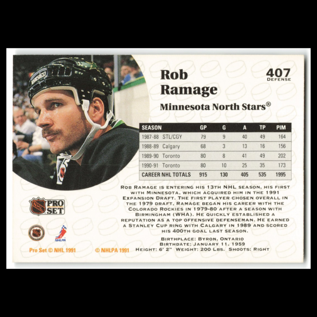 Rob Ramage #407 1991 Pro Set Minnesota North Stars Hockey Card NHL NM