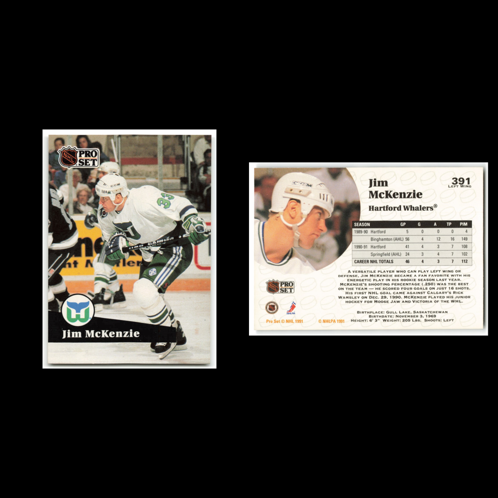 Jim McKenzie Rookie #391 1991 Pro Set Hartford Whalers Hockey Card NHL NM