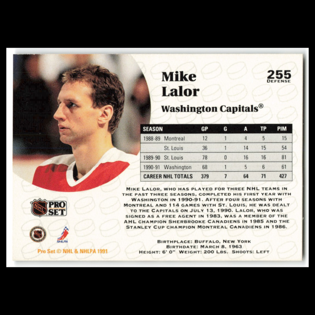Mike Lalor #255 1991 Pro Set Washington Capitals Hockey Card NHL NM