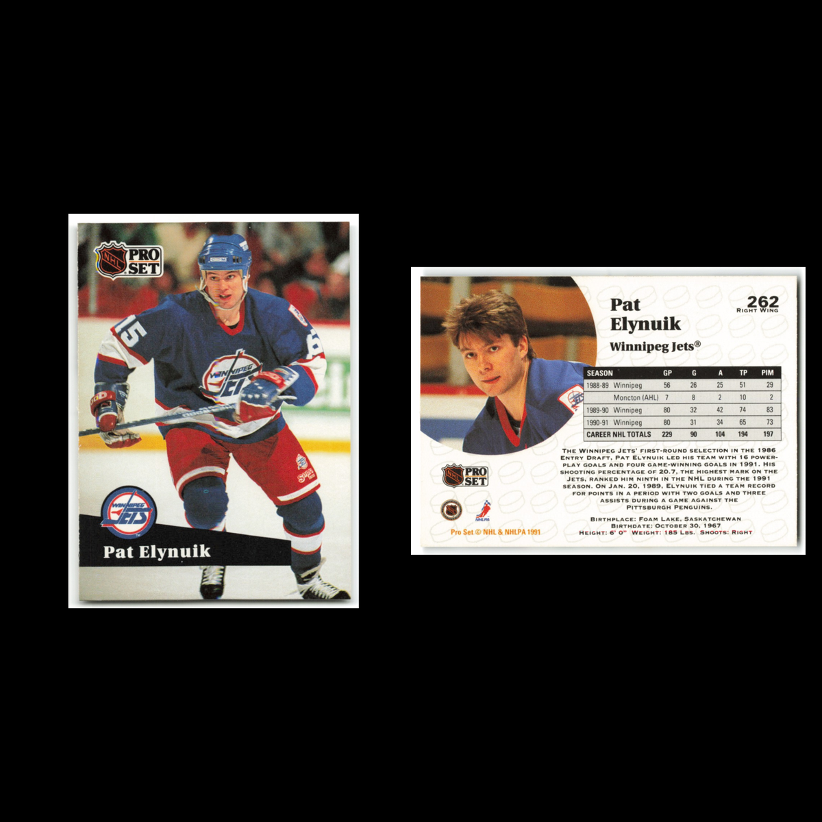 Pat Elynuik #262 1991 Pro Set Winnipeg Jets Hockey Card NHL NM